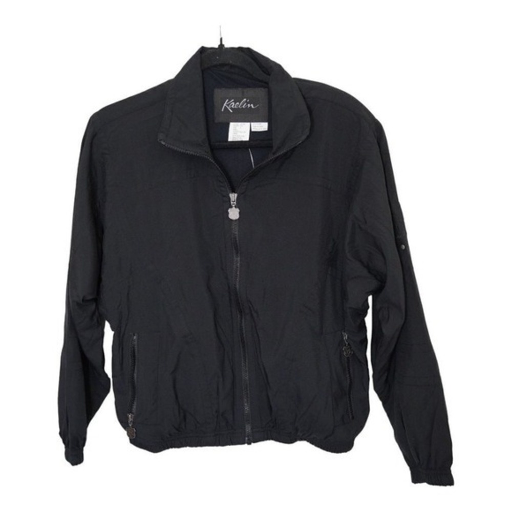 Vintage Kaelin Windbreaker Jacket Womens S Black Full Zip Lightweight Minimalist